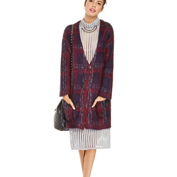 J.O.A. Plaid Sweater Cardigan Oversized Cozy Plum Fall Colors Academia Sz M - Picture 3 of 10